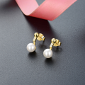 wholesale S925 Silver 18K Gold Plated Diamond Inlaid Pearl Earrings, Korean Style Simple and Elegant Earrings for Women Wholesale-0-0