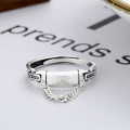 wholesale S925 Sterling Silver Open-End Ring for Women, Vintage Distressed Style, Trendy and Fashionable Ins-Inspired Letter Chain Ring-0-3