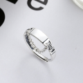 wholesale S925 Sterling Silver Open-End Ring for Women, Vintage Distressed Style, Trendy and Fashionable Ins-Inspired Letter Chain Ring-0-1