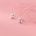 wholesale Sterling Silver S925 Love Pretzel Cookie Earrings with Heart-shaped Bread Knot and Diamond Accents G6597-0-2