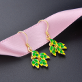 wholesale S925 Silver Korean Fashion Long Minimalist Leaf Earrings for Women, Simple Gold Color Drip Enamel Ear Studs-0-1
