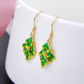 wholesale S925 Silver Korean Fashion Long Minimalist Leaf Earrings for Women, Simple Gold Color Drip Enamel Ear Studs-0-3