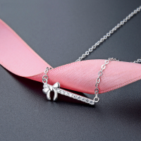 wholesale 925 Silver Bow Pendant, Elegant Korean Dongdaemun Short Choker Necklace with Small Fragrance Style-Fashion necklace>925 silver