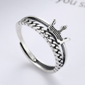 wholesale Antique Silver Crown Ring Wish New Product Black Women's Ring European and American Style Cast Vintage Korean-style Antique Silver-0-0