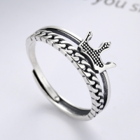 wholesale Antique Silver Crown Ring Wish New Product Black Women's Ring European and American Style Cast Vintage Korean-style Antique Silver-YJ090/about 2.5g Adjustable opening