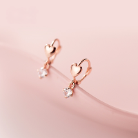 wholesale Sterling silver sweet short heart ear studs with a single diamond, fashionable and elegant earrings for gift G6654-S925 Silver Earrings Gold 925 Silver