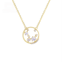 wholesale 9K Gold Japanese-Inspired Light Luxury Jewelry Dreamy Romantic Big Dipper Moonstone Necklace Fashion Constellation Collarbone Chain-Moonstone + White Topaz Constellation Necklace 9K Gold--In Stock