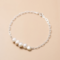wholesale S925 Silver Korean Style Baroque Pearl Bracelet Simple Oval Interlocking Hand Jewelry S3977-0-4