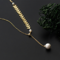 wholesale S925 Sterling Silver Adjustable Pearl Grain Wheat Leaf Pendant Choker Necklace for Women D7381-0-1