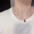 wholesale S925 Sterling Silver Exquisite Gourd Necklace for Women with Inlaid Red Agate, Elegant and Poetic Chinese Style Collarbone Chain-0-4