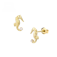 wholesale 9K Gold Japanese-style Light Jewelry Cute Marine Animal Angelfish Seahorse Crab Earrings 20 New-Small seahorse earrings--single right 9K