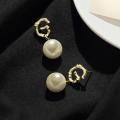 wholesale 925 Sterling Silver Letter Earrings for Women, Exquisite Craftsmanship, Korean Style, Elegant English "H", Artificial Pearl Earring Drop, Bamboo Segment Jewelry-0-0