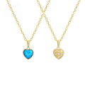 wholesale 9K Gold Japanese-style Small Red Heart Necklace with Blue Opal and Moissanite Double-sided Pendant-0-0