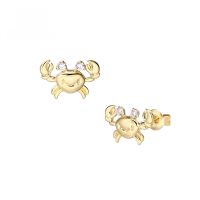 wholesale 9K Gold New Ocean World Small Crab Zircon Earrings, Summer Underwater Series Small Fish Seahorse Stud Earrings-Small crab earrings--single 9K