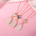 wholesale 925 Silver Light Luxury Fashion Gold-Plated Mother-of-Pearl Necklace with Certificate, Butterfly Set with Waterdrop Hetian Jade Pendant, Versatile and Elegant-0-0