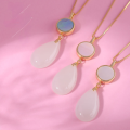 wholesale 925 Silver Metal Material Wholesale Fashion Minimalist Style Gold-Plated Mother-of-Pearl Necklace with Certificate, Waterdrop Hetian Jade Pendant-0-0