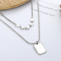 wholesale S925 silver Korean Dongdaemun double-layer star letter square pendant vintage round bead AB sweater chain-0-0
