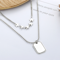 wholesale S925 silver Korean Dongdaemun double-layer star letter square pendant vintage round bead AB sweater chain-YL074/approx. 14g>925 silver