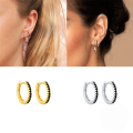 wholesale S925 Sterling Silver Geometric Circle Ear Clasp With Minimalist Stone Inlay, Trendy Ins Style For Women-0-1