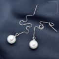 wholesale S925 silver ear wire with shell bead synthetic pearl long ear chain earrings for women E0720-0-1