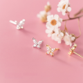 wholesale Sterling Silver Dainty Small Butterfly Ear Studs Korean Style Sweet and Versatile Sparkling Diamond Inlaid Earrings for Women G6460-0-1