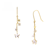 wholesale Summer New Collection 9K Gold Shiny Topaz Star Fashion Earrings, Elegant Fairy Forest-style Ear Hooks-Star Fairy Tassel Earrings>9K