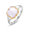 wholesale 925 Sterling Silver Minimalist Style Synthetic Pink Quartz Rose Quartz Ring for Women, Princess and Knight Two-Tone Plated Band-0-0
