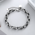 wholesale S925 Sterling Silver Minimalist Trendy Fashion Couple Bracelet Diamond Grid Chic Style Ins Street Punk Bracelet-0-0