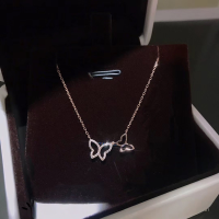 wholesale 925 Sterling Silver Exquisite Double Butterfly Necklace for Women, Korean Style Small Fresh Inlaid Diamond Hollow Out Sweet Internet Celebrity Same Pendant-Copper plated with gold