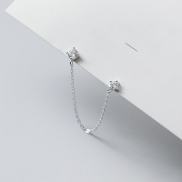 wholesale Sterling Silver S925 Korean Style Elegant Double Piercing Diamond Earrings for Women Sweet Chain Girl Ear Accessories G7100-S925 silver pair gold model 925 silver