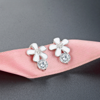 wholesale S925 Silver Rhinestone Floral Ear Studs Sweet Fresh Forest Style Women's Earrings Source Factory Wholesale One-Week Ear Studs-Earrings - with plastic earplugs  925 silver