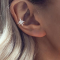 wholesale S925 Sterling Silver Single Star Ear Cuff With Crystal Rhinestones, Korean Style Fresh And Sweet Glow-0-1