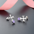 wholesale S925 Silver Inlaid Synthetic Amethyst Cross Ear Studs Elegant Ethereal Fashion Women's Earrings Source Wholesale-0-0