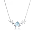 wholesale S925 Sterling Silver Japanese Korean Small Fresh Sky Blue Topaz Deer Necklace for Women, Bohemian Style "Deer with You" Necklace-0-0