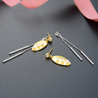wholesale S925 Silver Gold-Plated Long Leaf Earrings Elegant Ethereal Fashion Women's Earrings Source Factory Wholesale-Earrings - with plastic earplugs  925 silver