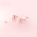 wholesale S925 Sterling Silver Ear Studs for Women, Korean-style Summer Sweet and Fresh Pink Four-leaf Small Flower Ear Accessories G7141-0-0