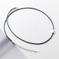 wholesale S925 silver black leather rope necklace for women, Korean-style geometric rectangle minimalist collarbone chain D7670-0-2