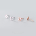 wholesale S925 Sterling Silver Ear Studs for Women, Korean-style Summer Sweet and Fresh Pink Four-leaf Small Flower Ear Accessories G7141-0-3