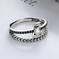 wholesale S925 Sterling Silver Creative Design Money Bag Black Zircon Ring, Vintage Literary and Artistic Minimalist Adjustable Index Finger Ring for Women-0-1