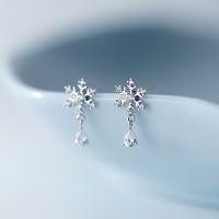 wholesale S925 silver Christmas fresh snowflake elegant stud earrings Korean-style petite student diamond-inlaid earrings G5182-S925 Silver Earrings>925 Silver