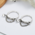 wholesale S925 Silver Smiley Good Luck Ring Korean Version Small Fresh Retro Style Chain Tassel Ring Women's Korean Jewelry Wholesale-0-1