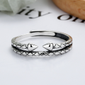 wholesale Sterling silver woven pattern ring, minimalist style tail ring for women, Korean trendy design for students, unique and niche single ring-0-1