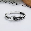 wholesale S925 Sterling Silver Japanese Korean Style Belt Buckle Chain Ring Vintage Antique Silver Distressed Craft Open Adjustable Ring Fresh and Sweet-0-1