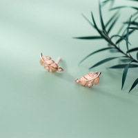 wholesale Sterling Silver Ear Studs Women Korean Style Summer Fresh Forest Series Micro-Pave Leaf Element Earrings E9054-S925 silver pair silver model 925 silver