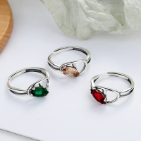 wholesale Sterling silver vintage pig nose ring with red, green, and brown cubic zirconia, women's hip-hop Harajuku style trendy statement ring-YJ104/red stone about 2.6g adjustable mouth