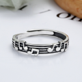 wholesale S925 Sterling Silver Musical Note Staff Ring, Vintage Bohemian Forest Style Adjustable Ring for Women and Men-0-1
