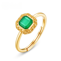 wholesale Pure silver Japanese and Korean light luxury green agate ring cross-border new retro geometric diamond-shaped finger ring jewelry direct wholesale-Green agate>Adjustable opening