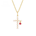 wholesale 9K Gold Japanese and Korean Light Luxury Jewelry Natural Pearl Cross Ruby Lucky Bag Pendant Creative Necklace Simple and Elegant-0-0