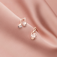wholesale Sterling Silver S925 Earrings Women Korean Style Personality Design Asymmetric Style Musical Note Single Diamond Sweet Earrings G6298-S925 silver pair rose gold 925 silver