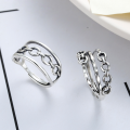 wholesale S925 Sterling Silver Chain Link Ring Korean Style Minimalist Vintage Distressed Fashion Unisex Index Finger Wholesale-0-0